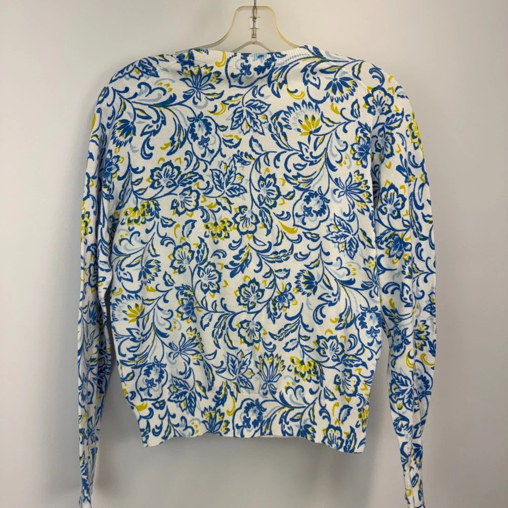 Ann Taylor Floral Cotton Button Front Cardigan‎ Blue White Yellow Size S NWT - Picture 11 of 12